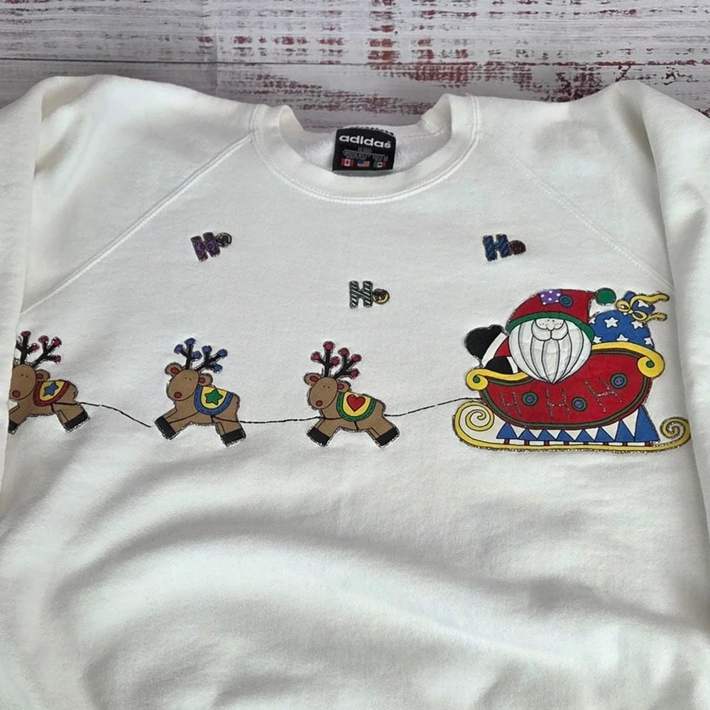 Adidas Mens Santa & Reindeer Christmas Sweater M Cotton Blend Warm Holiday Cozy